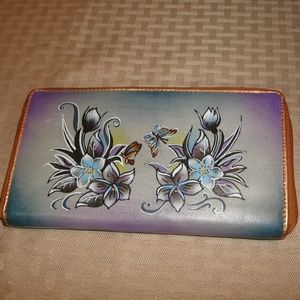 Hand Painted Leather Clutch Wallet MINT!